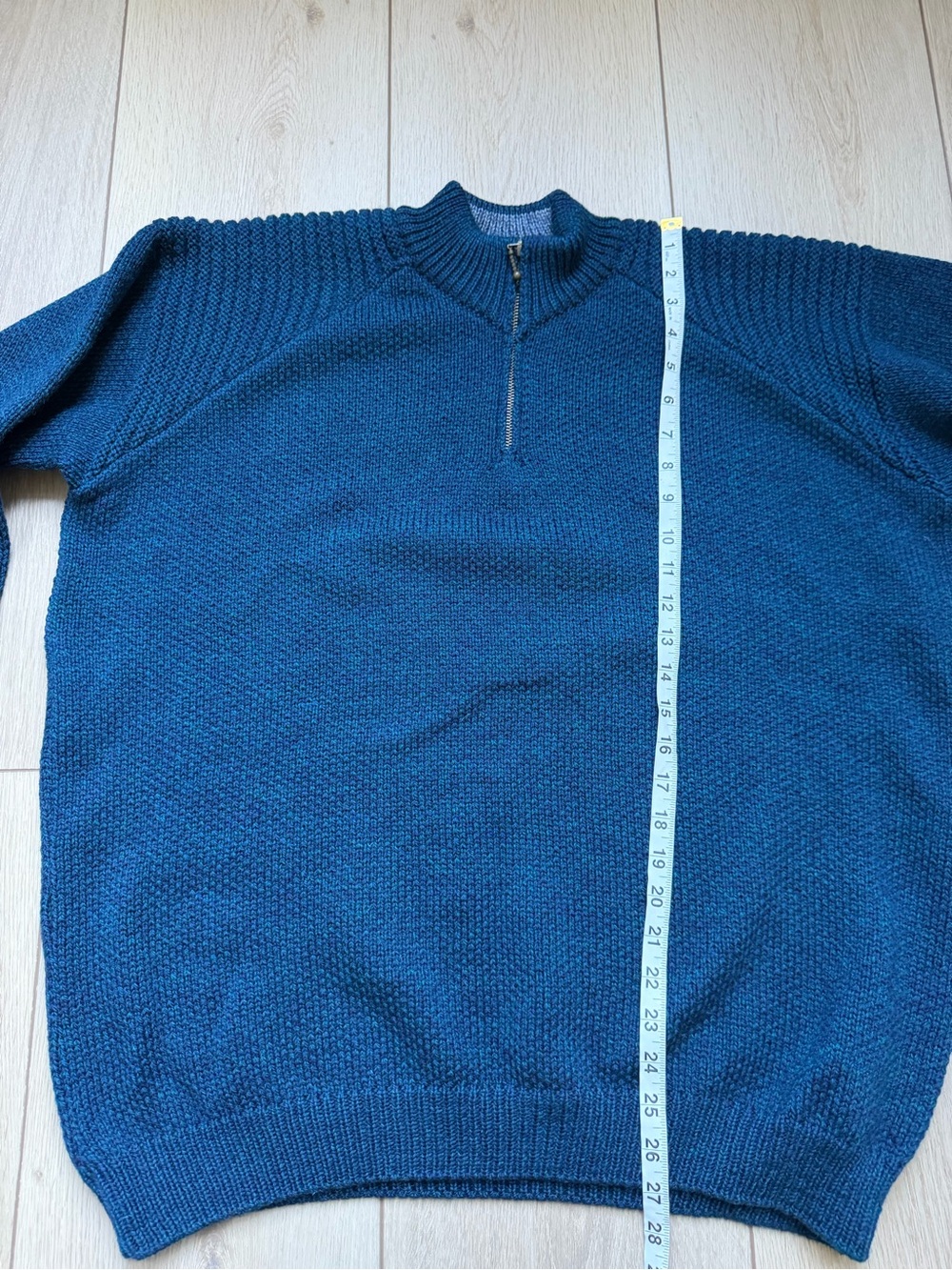 Aran Sweater Market 100% Merino Wool Zip Up Sweater Teal Blue Size XL - Picture 9 of 9